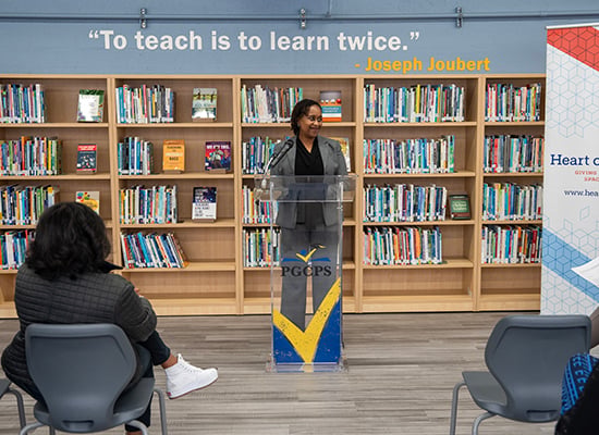 speaker at Professional Library ribbon cutting ceremony