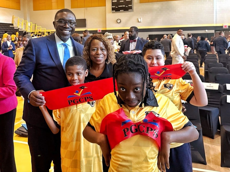 students-holding-PGCPS-banners-with-Dr-Joseph