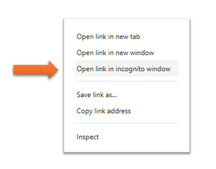 right click option Open link in incognito window option