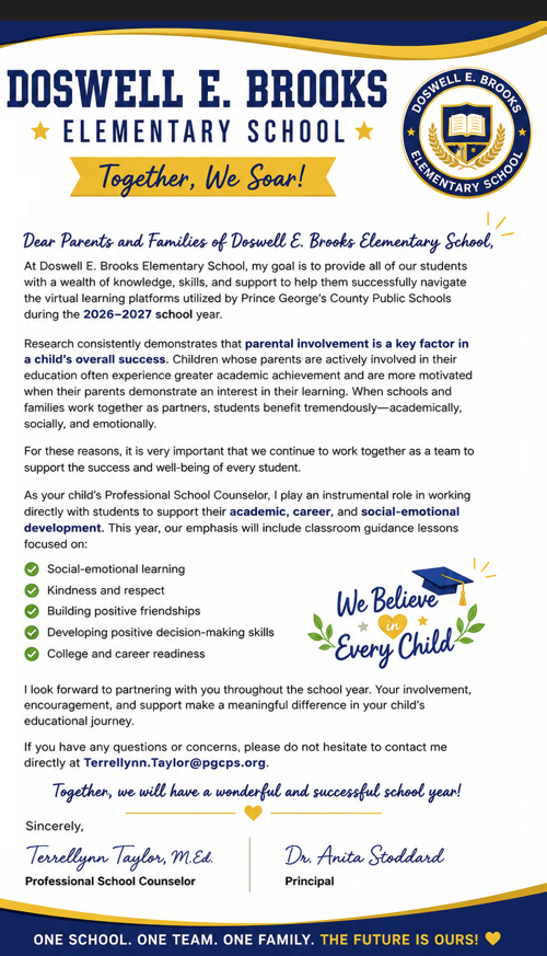 Doswell-E-Brooks-Elementary-Together-We-Soar letter